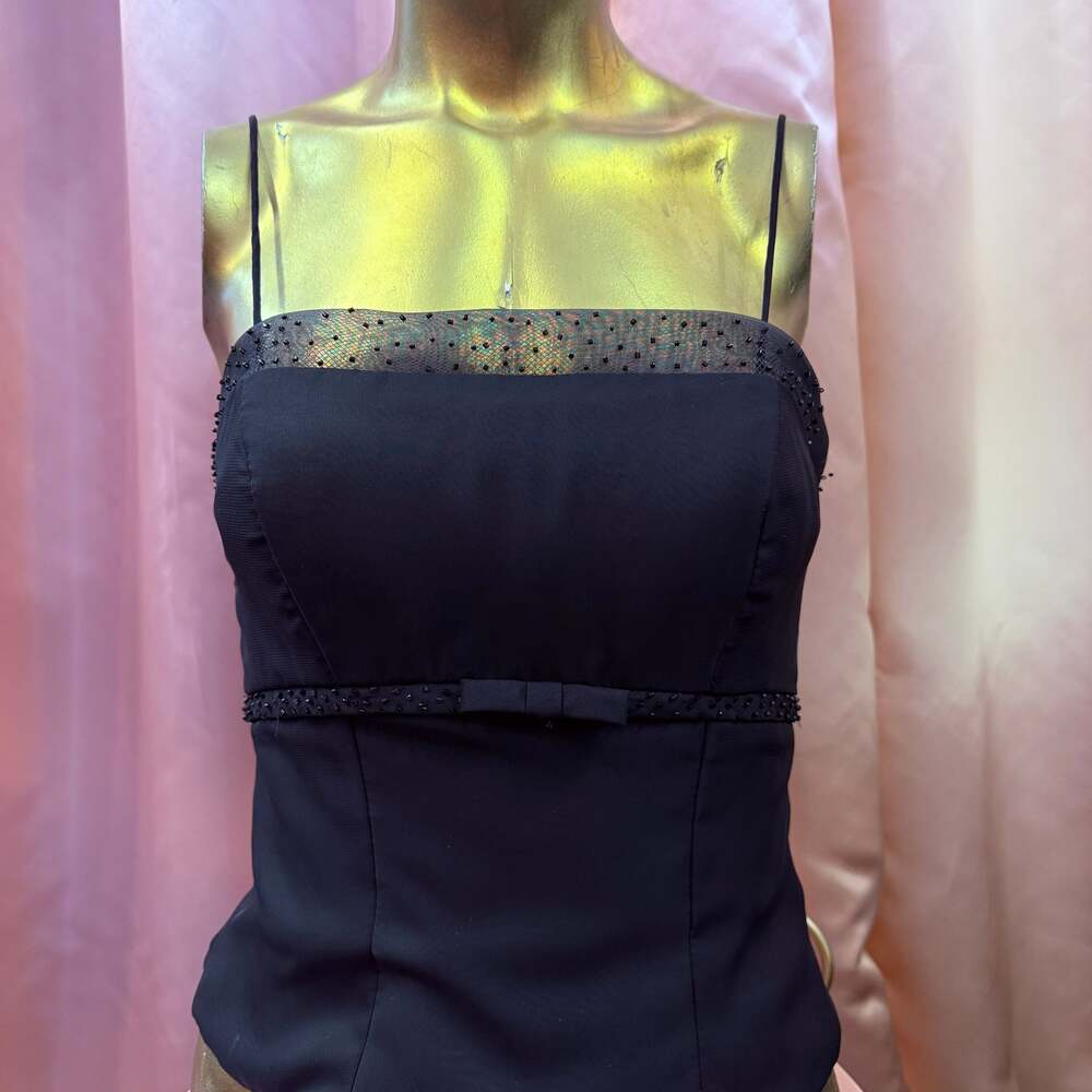 Mori Lee Boned corset style top/ double layered- with light mesh overlay/ beaded